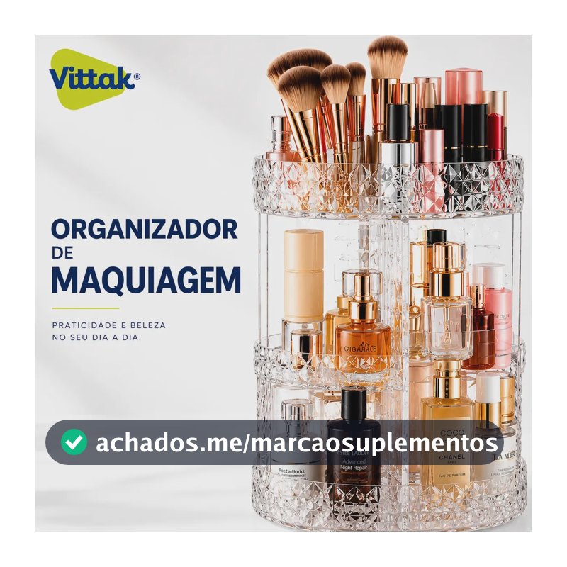 Vittak Organizador Maquiagem Cosméticos Batom Acrílico Giratório 360º Ajustável