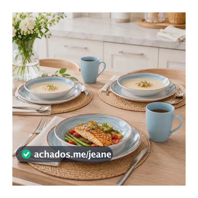 Aparelho De Jantar 9 Peças Xaviera Cerâmica Premium Azul Azul