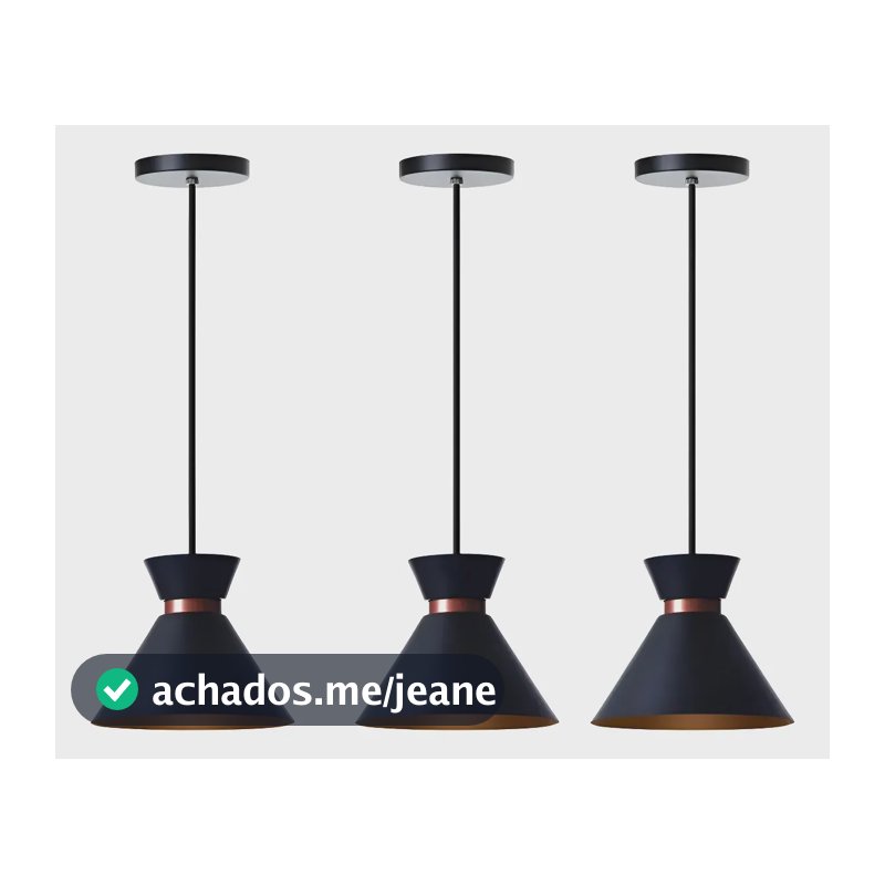 Kit 3 Pendentes Dubai 17cm Preto Com Cobre Alumínio E27 Bivolt