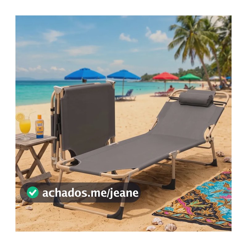 Espreguiçadeira De Praia Camping Dobravel Portátil Resistente Suporta 120kg Com Almofada LED TOOLS