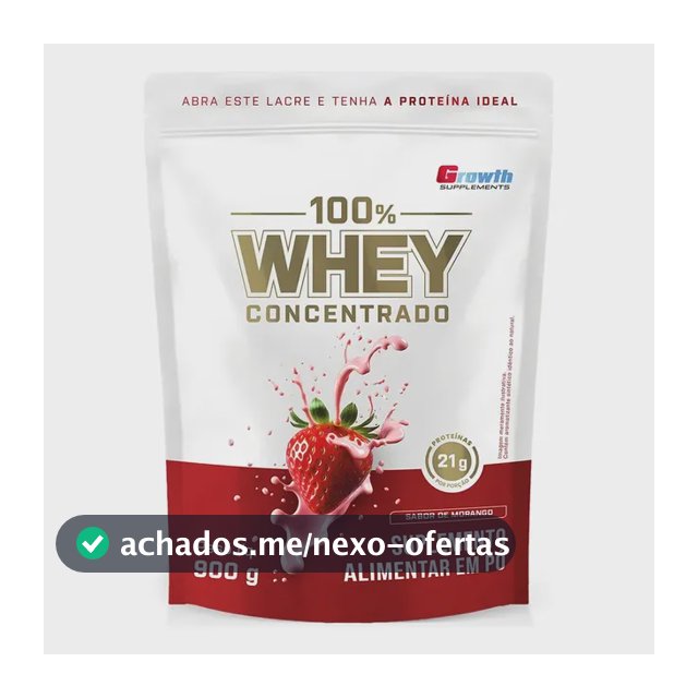 100% Whey Concentrado 900g Growth Supplements Morango