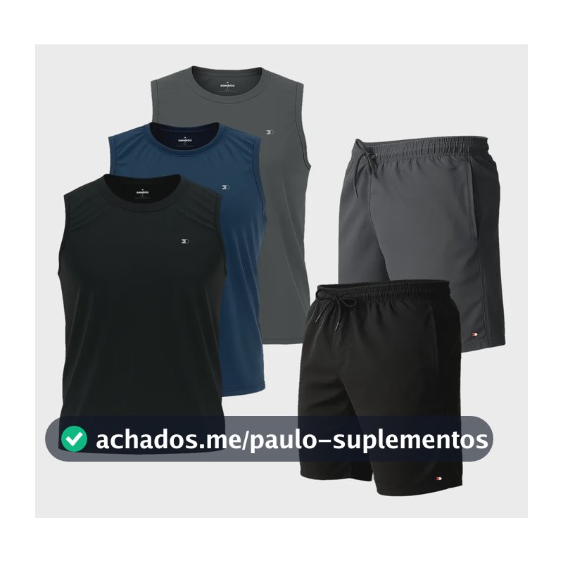 Kit 5 Pçs 3 Camisas Regata Dry-fit Sandrini +2 Short Tactel Sortidos Lisa G