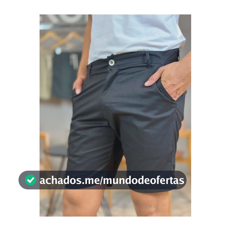 Bermuda Masculina Slim Chino Social Em Sarja 100% Algodão Preto Sarja 44
