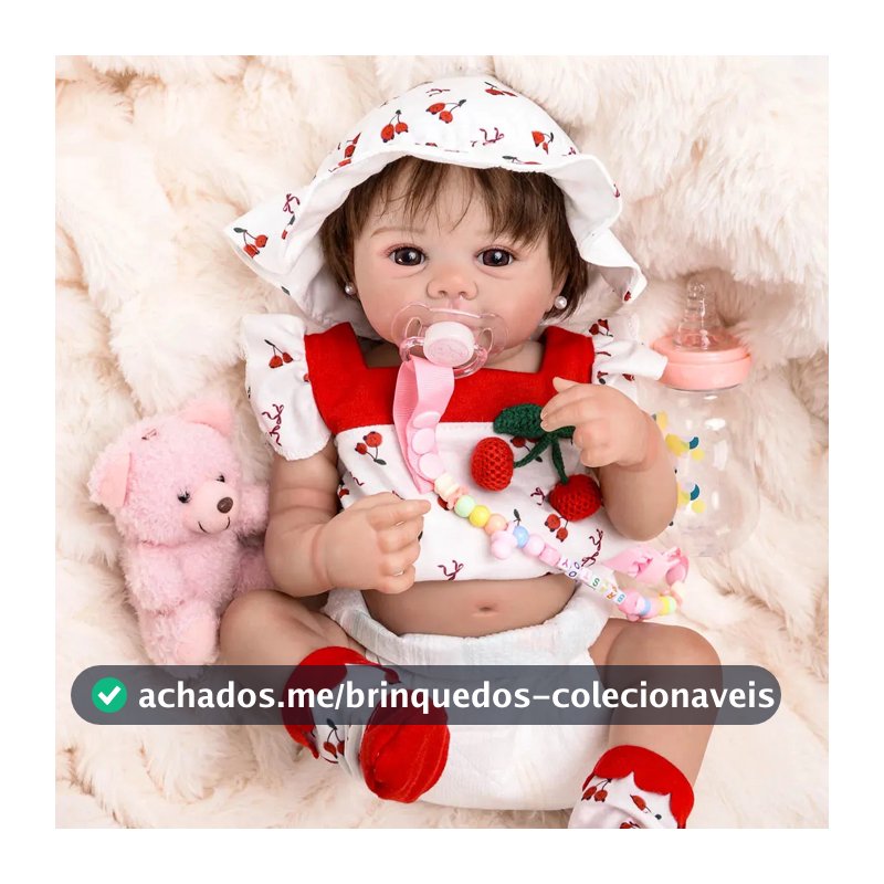 Boneca Bebê Reborn De Silicone Realista Menina Cereja 48cm