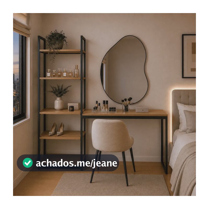 Escrivaninha Industrial 140cm Com Estante Integrada Aço Preto E Marrom