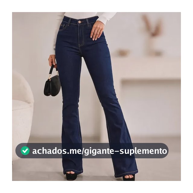 Calça Jeans Flare Feminina Cintura Alta Com Elastano