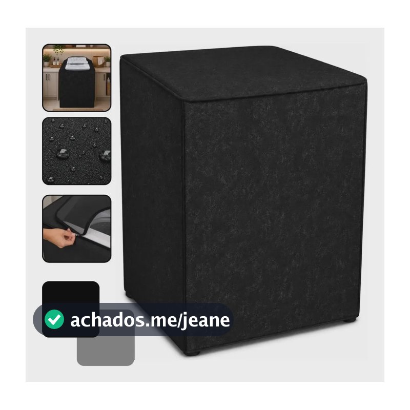 Capa Máquina de Lavar Preto 13kg 14kg 15kg Brastemp Electrolux Consul LG Samsung Panasonic Impermeável Corino Flanelado com Zíper Antipoeira Lavável Resistente Lava e Seca Proteção JVM Home & Decor