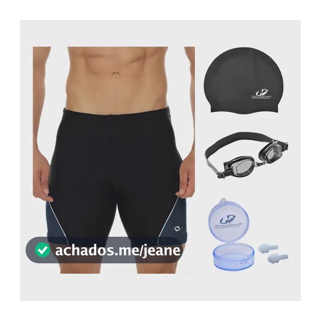 Kit Bermuda Natação Esportiva + Touca + Óculos Uv + Protetor