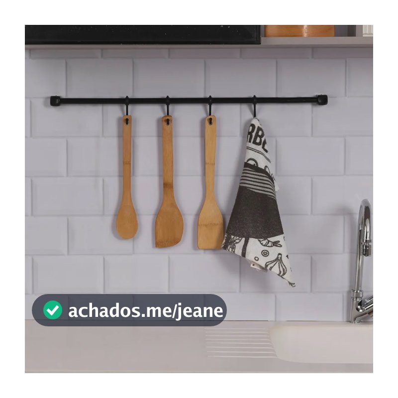 Barra Pendurar Utensílios 4 Ganchos Cozinha 60 Cm Preto