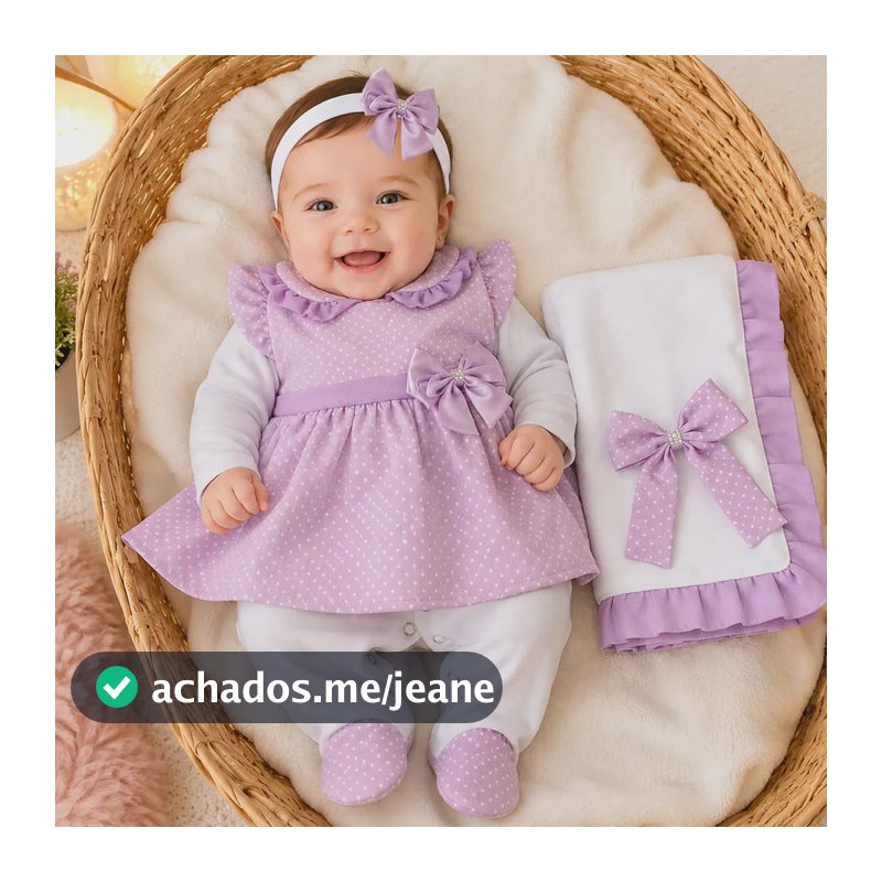 Saída De Maternidade Menina Bebê Maya Baby Poá 05 Peças Lilás P