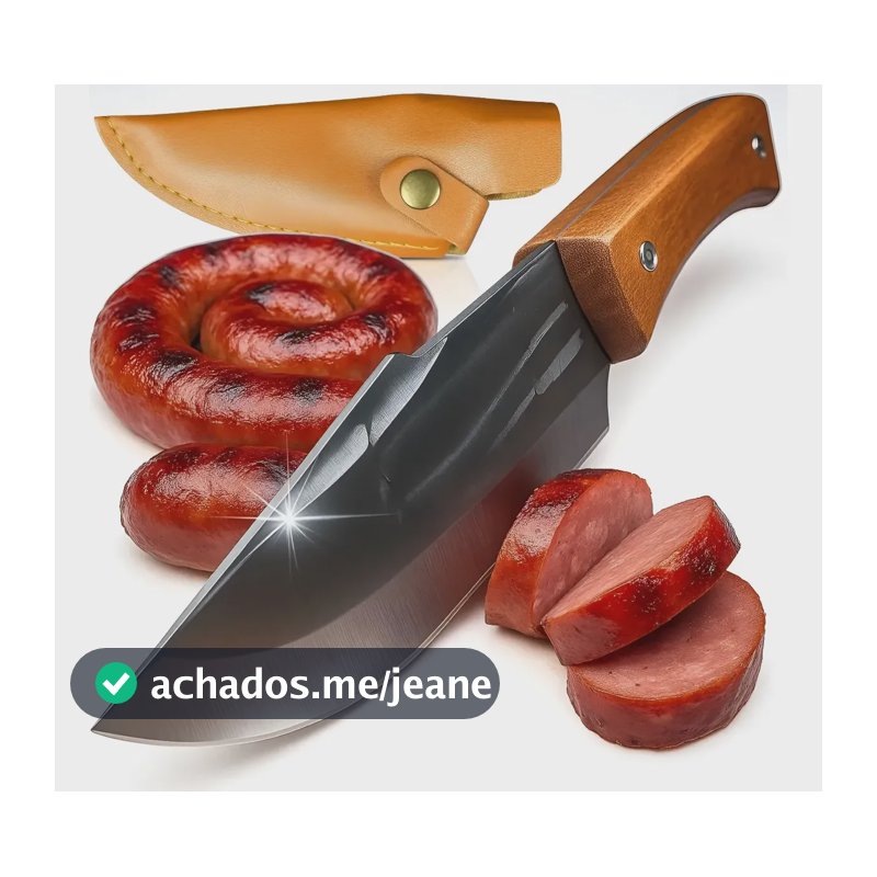 Faca Artesanal Inox Com Bainha Couro Cabo Madeira Camping Trilha Pesca Churrasco Cozinha Bushcraft Sobrevivência Mochileiros Aventureiros Corte Lenha Carne Multiuso Outdoor Resistente Afiada