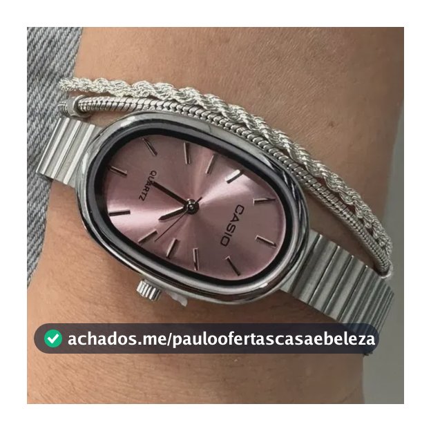 Relógio Casio Feminino Oval Aço Inoxidável Resistente A Agua Prateado Prata Rosa