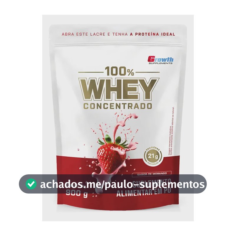100% Whey Concentrado 900g Growth Supplements Morango