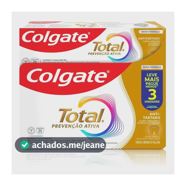 Creme Dental Colgate Total Antitártaro, Anticárie com Flúor, para Ajudar a Prevenir o Acúmulo de Tártaro Dental, 3x90g