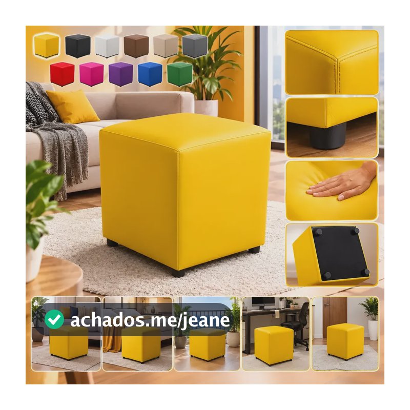 Puff Puffe Quadrado Em Suede E Courino Diversas Cores Puffes Amarelo Courino