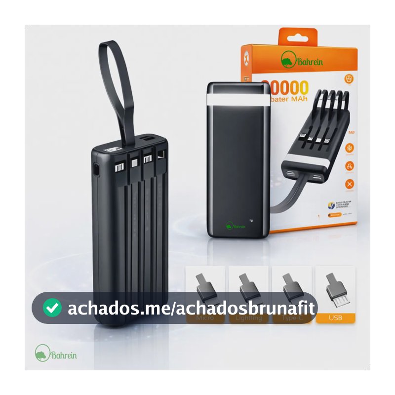 Carregador Portátil 20000mAh Bahrein Power Bank Universal Power Bank Carga Rápida Com Display Bahrein Compatível Com Todos Celulares Iphone Android IOS apple xiaomi Samsung Motorola