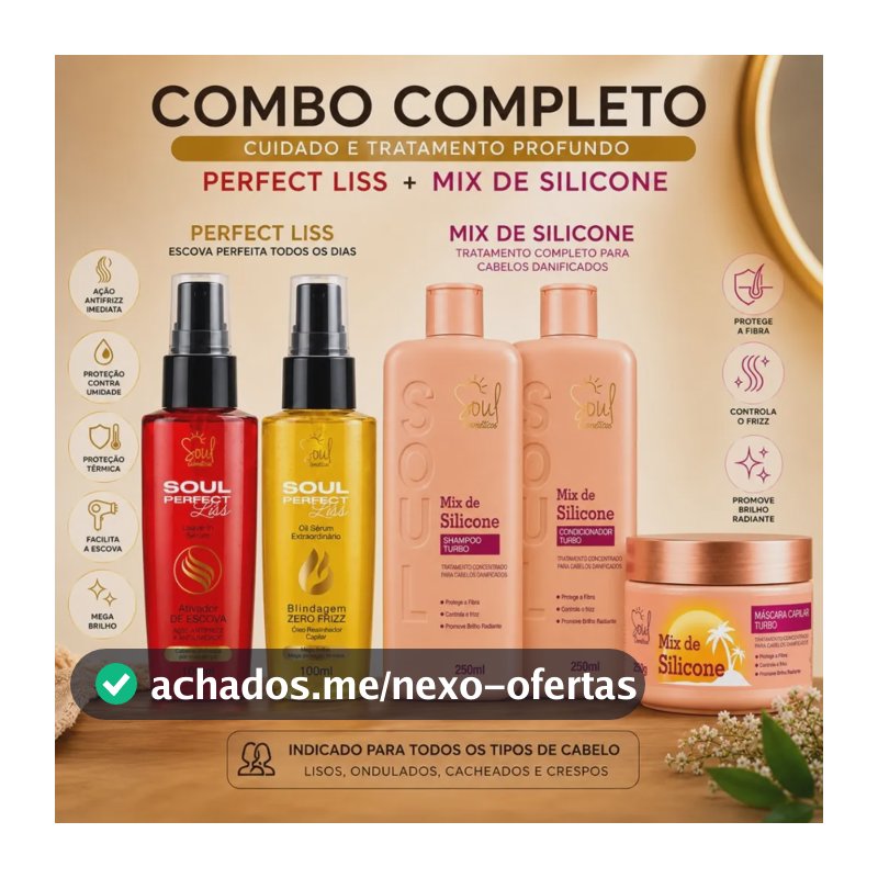 Kit Combo Capilar 5 Itens Mix De Silicone 250 Ml , Seruns 10