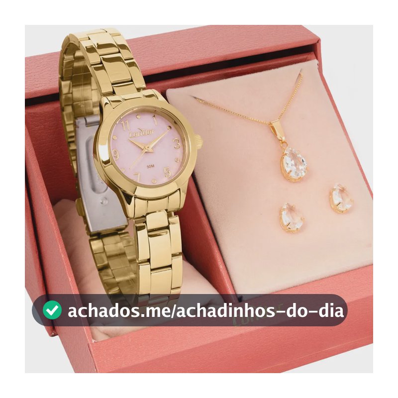 Relógio Feminino Condor Dourado Fundo Rosa Com Conjunto Semi-joia Co2036mxe/k4t