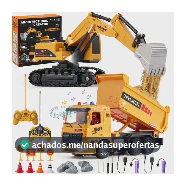 Kit Escavadeira e Caminhão RC MoveBrinca Com Luz e Som Para Crianças +3 Anos