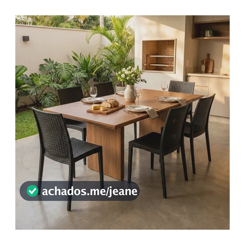 6 Cadeiras Ratan Plástica Preto Reforçada Top Chairs Jardim
