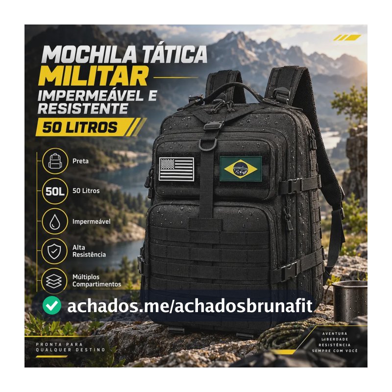 Bolsa Tática Mochila Militar Impermeável E Resistente 50 Litros Preto Para Viagem Trabalho Estudos