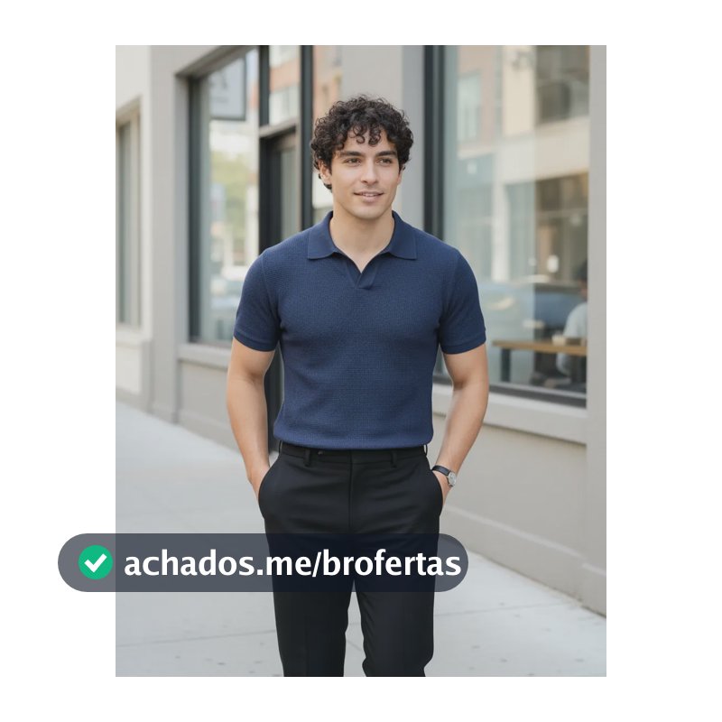 Camiseta Gola Polo Masculina Minimalista Tecido Texturizado Azul-marinho Liso G Texturizado