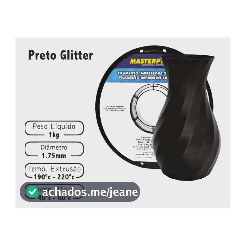 Filamento Pla Masterprint Pla Cores Preto Com Glitter