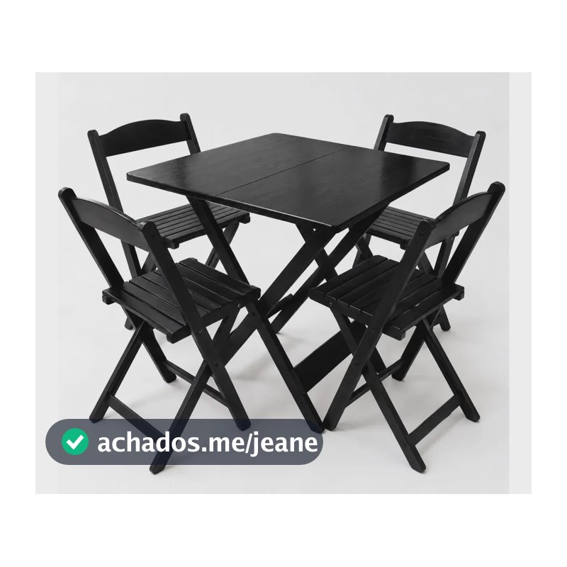 Jogo De Jantar Mesa Dobrável 70x70 Madeira 4 Cadeiras Bar Preto Liso