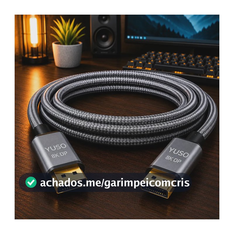 Cabo Displayport 1.4 8k 4k Reforçado 2 Metros Hdr 60hz 240hz Compatível G-sync Freesync Conector Ouro Monitor Gamer Áudio Imersivo Hdr Imersivo - Yuso
