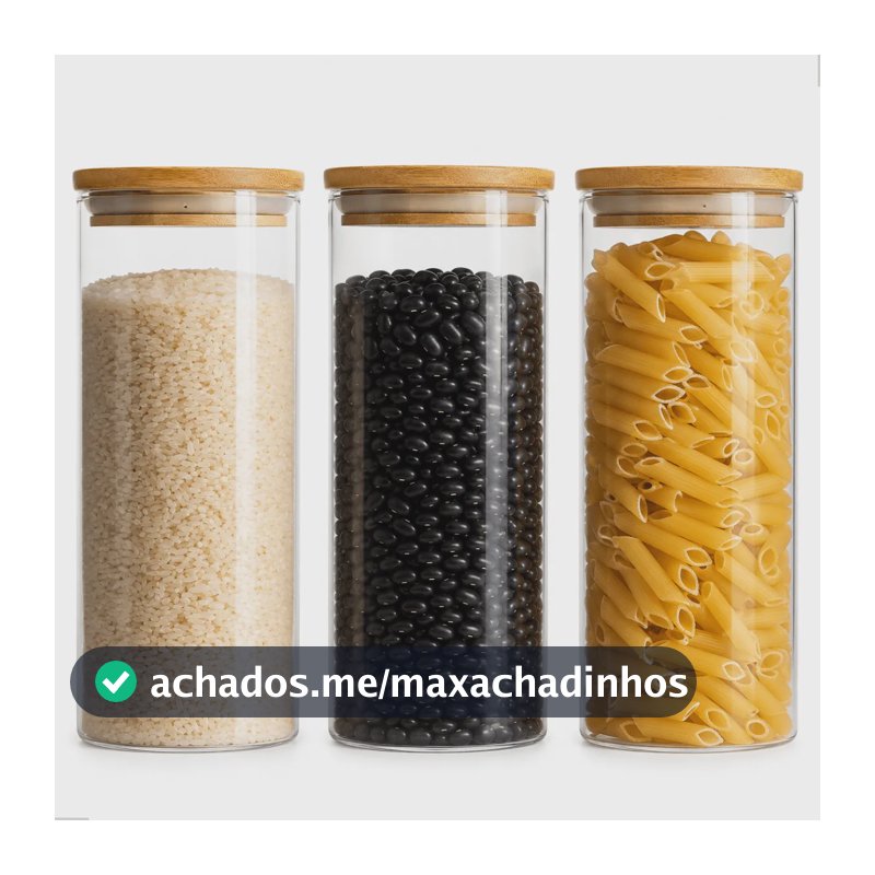 Kit 3 Pote Hermético De Vidro Tampa De Bambu 1l Alimentos Transparente