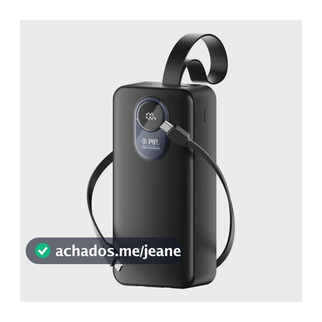Power Bank Basike 30.000mAh Portátil, Carregamento Rápido 22.5W, com Cabos Embutidos e Display LED para iPhone e Samsung