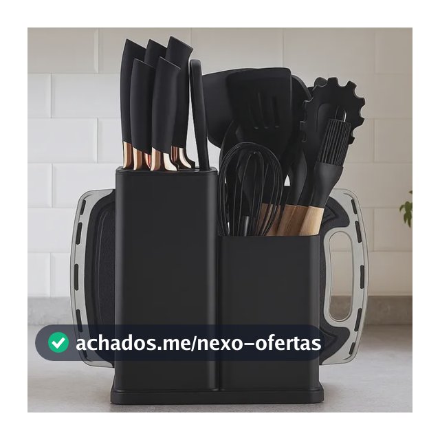 Kit Utensílios De Cozinha Em Silicone Com Cabo De Madeira Kit19 Preto