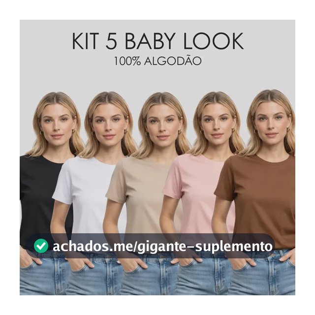 Kit 5 Blusas Baby Look Lisas Feminina Casual Algodão Premium