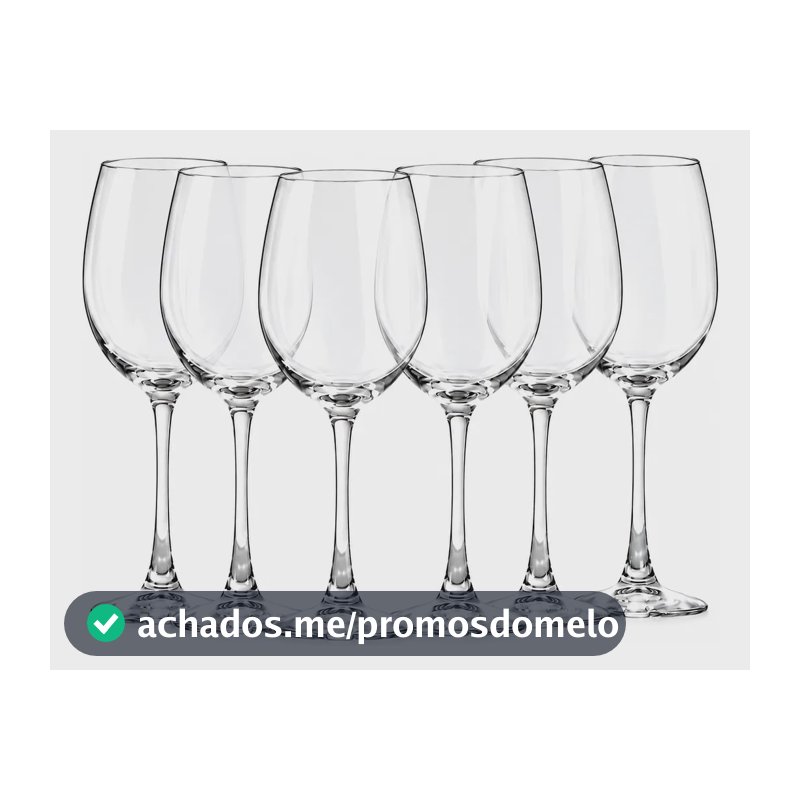 Jogo De 6 Taças Luxo Para Vinho Agua Vidro Resistente 465ml Transparente