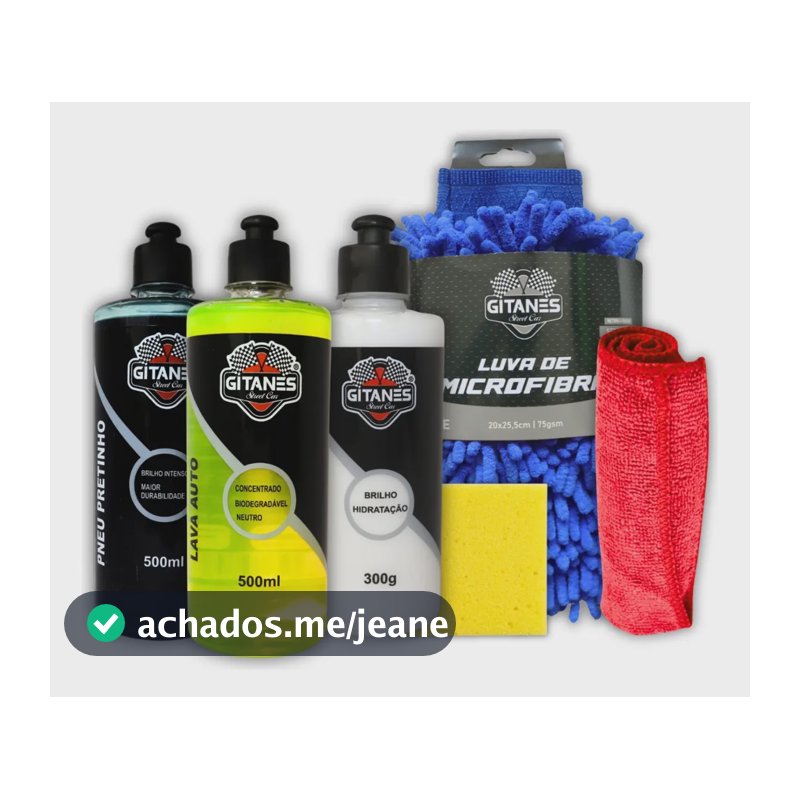 Kit Lavagem Limpeza Auto Shampoo Pretinho Silicone Luva Pano