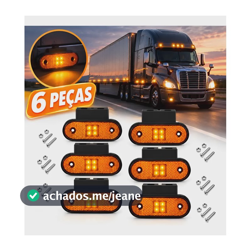 Kit 6 Lanternas Led Caminhão Lateral Carreta Reboque Bau Âmbar