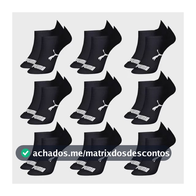 Kit 9 Pares Meias Sapatilha Esportiva Curta Puma Preto Liso 34-39