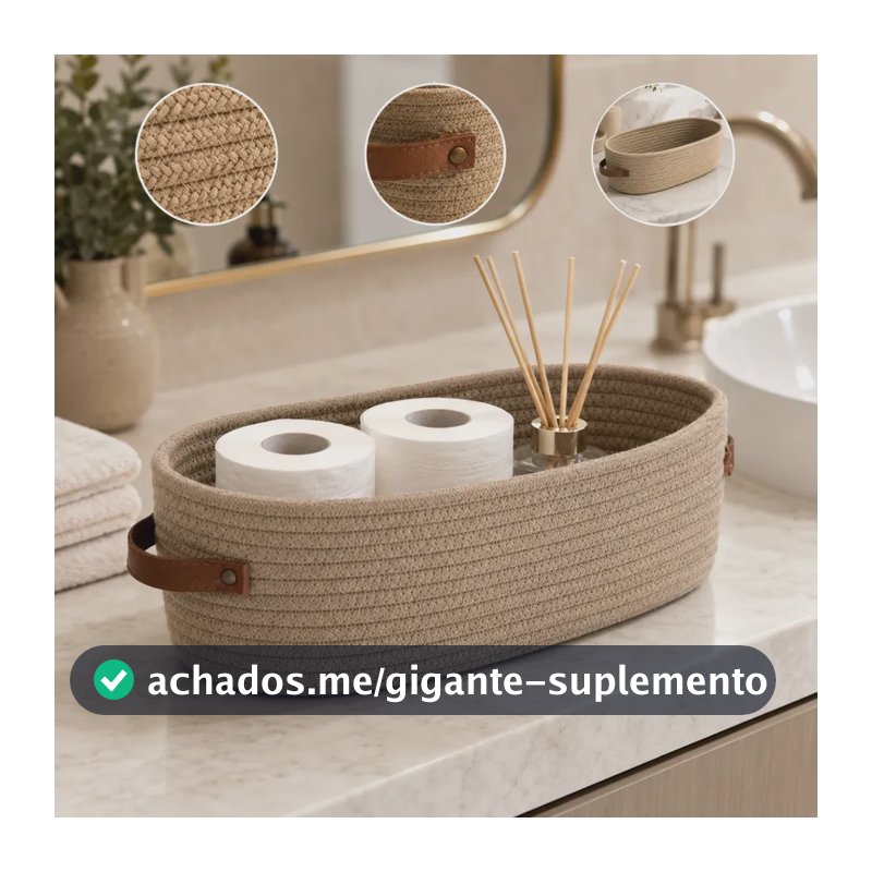 Cesto Organizador Multiuso Em Algodão Trançado Decorativo Premium Com Alças De Couro Para Brinquedos E Roupas