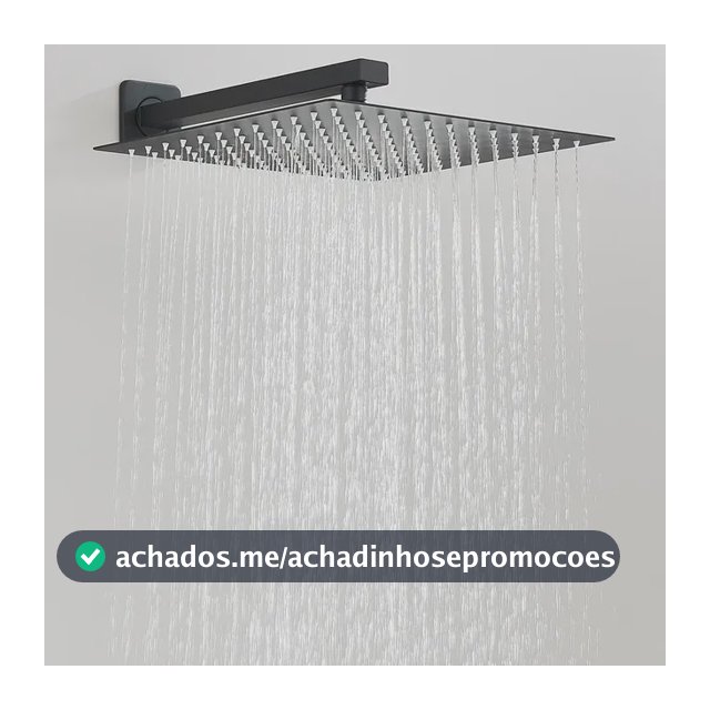 Ducha Quadrada Cromada Em Inox 30x30 Braço Parede Preto Fosco Preto