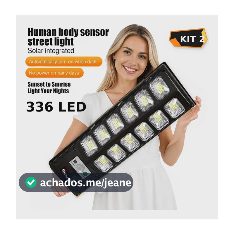 KIT 2 Luminaria Solar Externa Potente Com Sensor Refletor Solar 2000 W