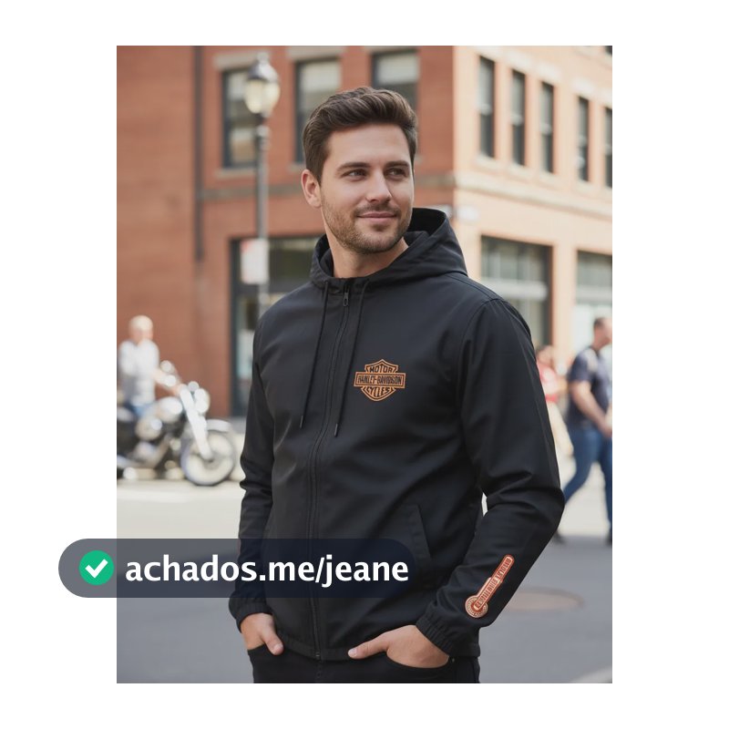 Jaqueta Corta Vento Moto Harley Davidson Custom Capuz Bolso Preto Harley Davidson G