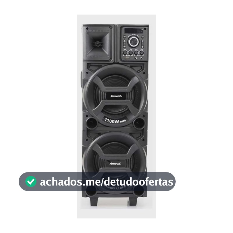 Caixa de Som Amplificada Amvox ACA 1101 Duplo 8 Black 1100W Woofer 8"