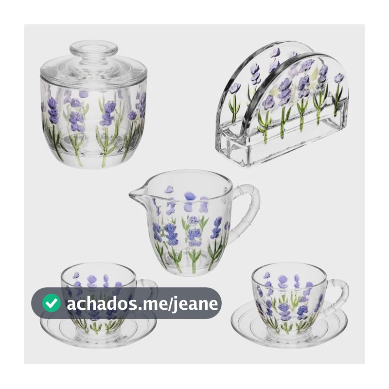 Conjunto Mesa Posta Lavanda Manteigueira Xícaras Cristal Lavanda (lilás/verde) Posta Lavanda