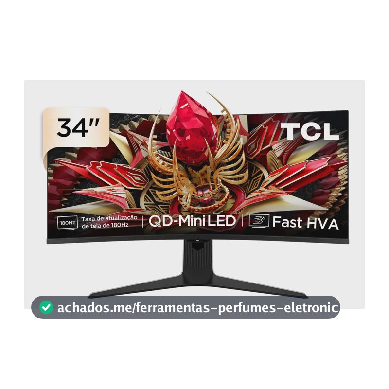 Monitor Gamer Curvo Tcl 34 Polegadas Qd-Mini Led Wqhd R83q 180hz 1ms (Gtg) Hdr 1400 Nits 34r83q