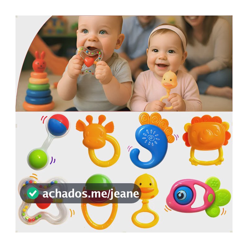 Kit Brinquedo Bebê 8 Pçs Chocalho Mordedor Musical Sensorial Colorido Diversos