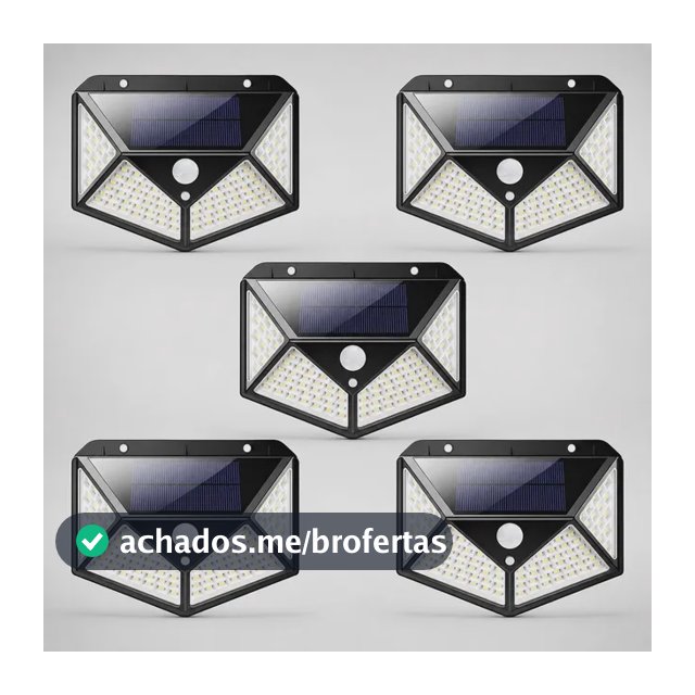 Kit 5 Luminárias Solar 100 Leds Bateria Solar A Prova D'água Preto
