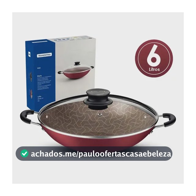 Panela Tramontina Wok 6l Paris Com Tampa Vidro Antiaderente