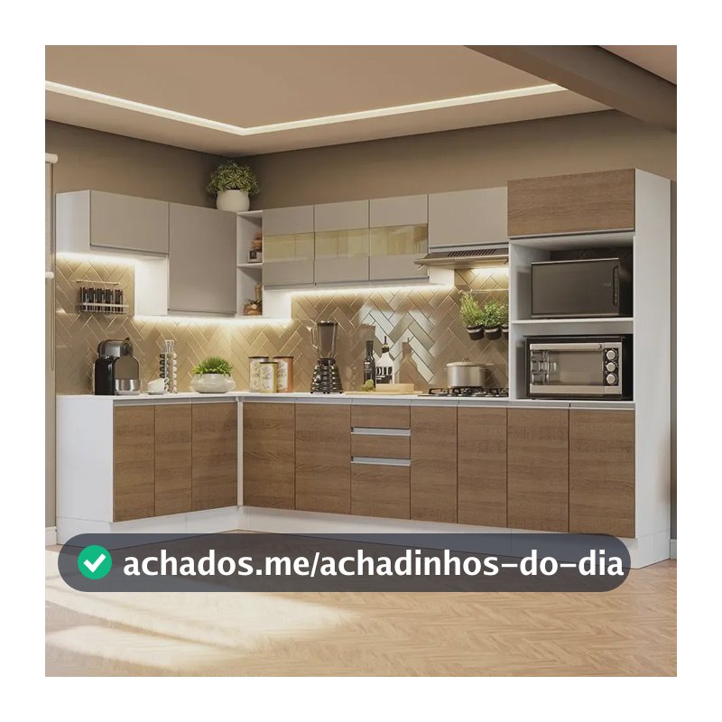 Armário Cozinha Completa 100% Mdf 447cm Smart Madesa 02 Cor Branco/Rustic/Crema