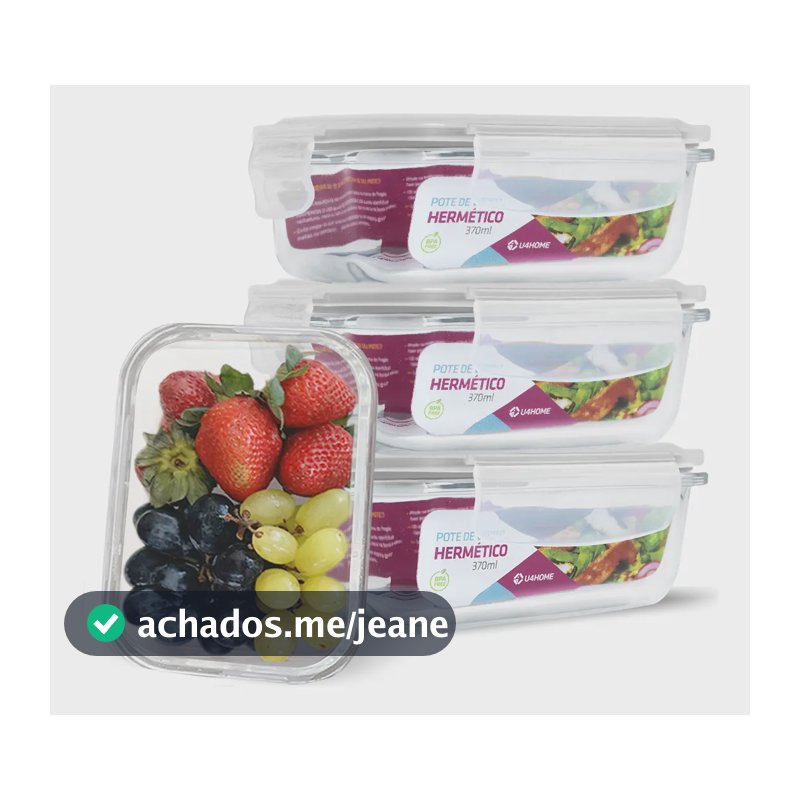 Conjunto Kit 4 Potes Vidro Hermético Marmita Fitness 370ml Cor Branco Nabox