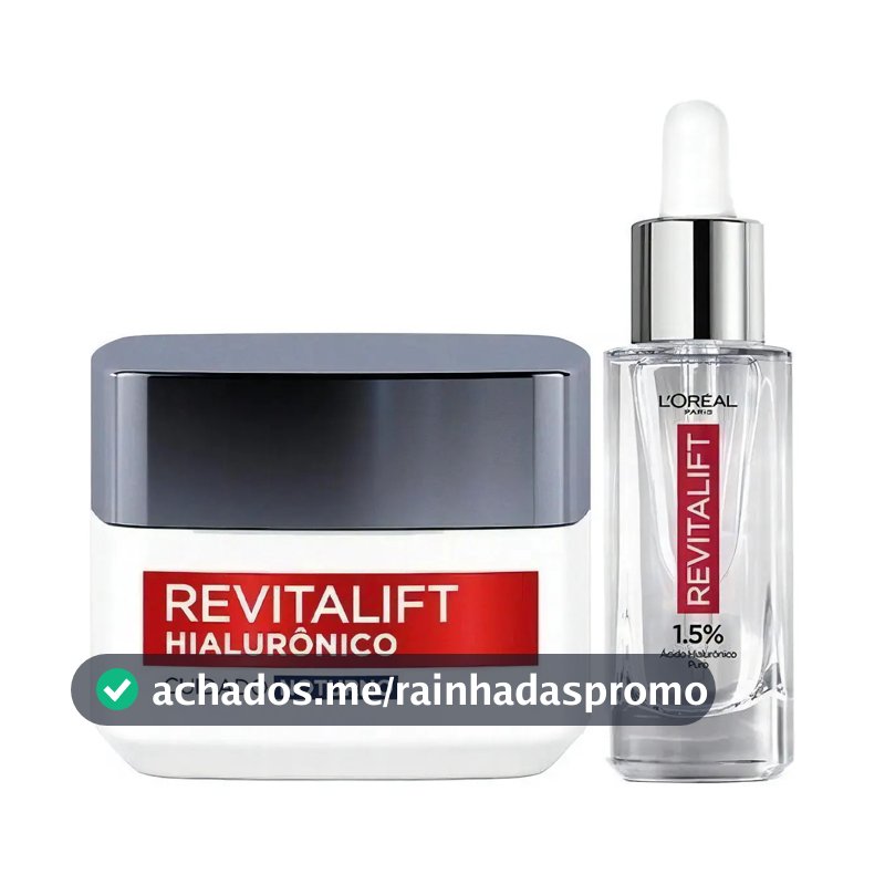 L'Oréal Paris Revitalift Hialurônico Kit Skincare Anti-Idade, com Sérum Preenchedor 30ml + Creme Facial Noturno, Ácido Hialurônico para Hidratação e Redução de Rugas 49g